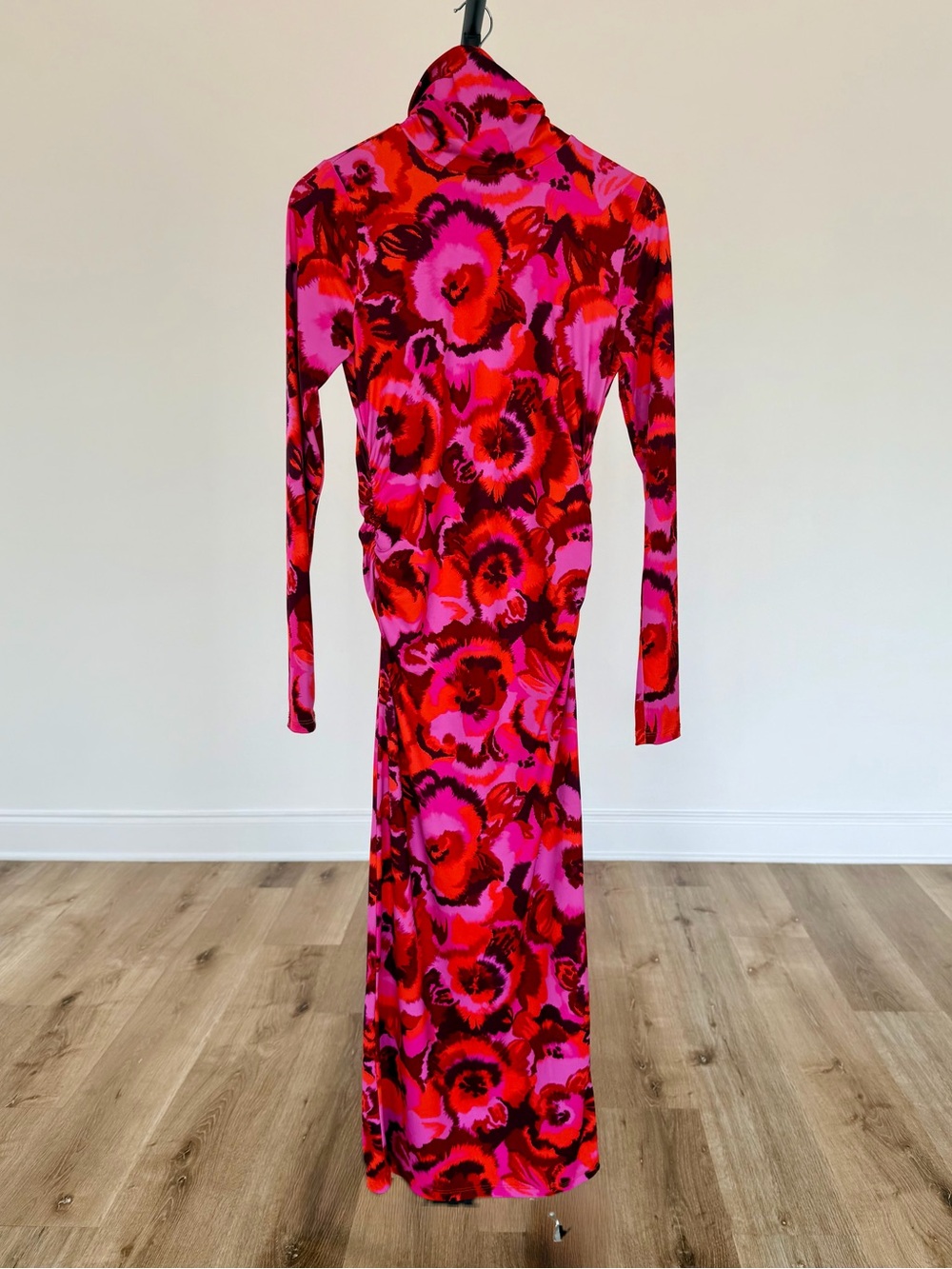 Essentiel Antwerp Callahora Floral Ruched Midi Dress Thumbhole Sleeves SZ 2